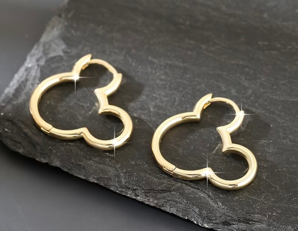 Mickey Mouse Silhouette Hoop Earrings Gold Tone Disney Inspired New